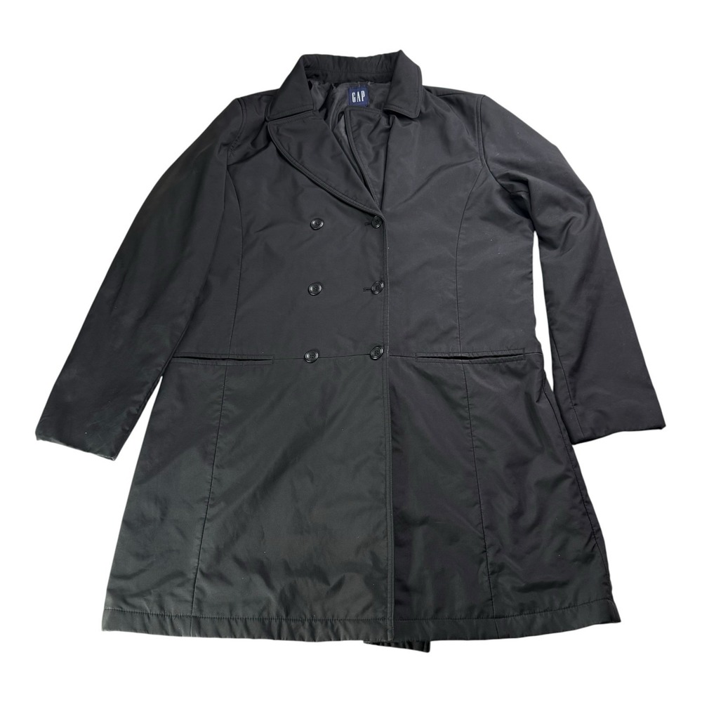 Vintage GAP Women's Large Black Double Breasted Trench Coat 90s Old Gap